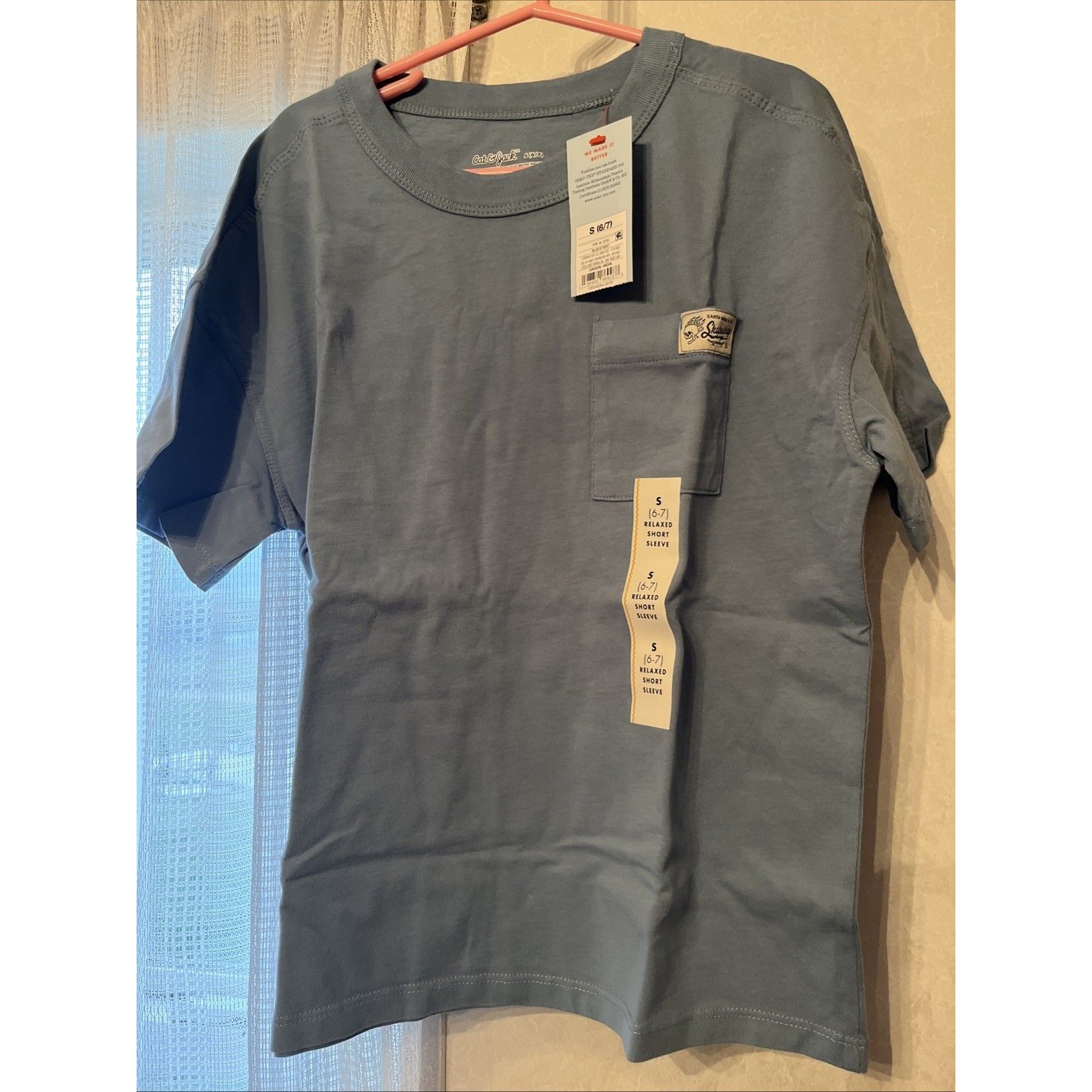 Cat & Jack T-Shirt Boys Small Blue Short Sleeve Crewneck Pocket Pullover Tee